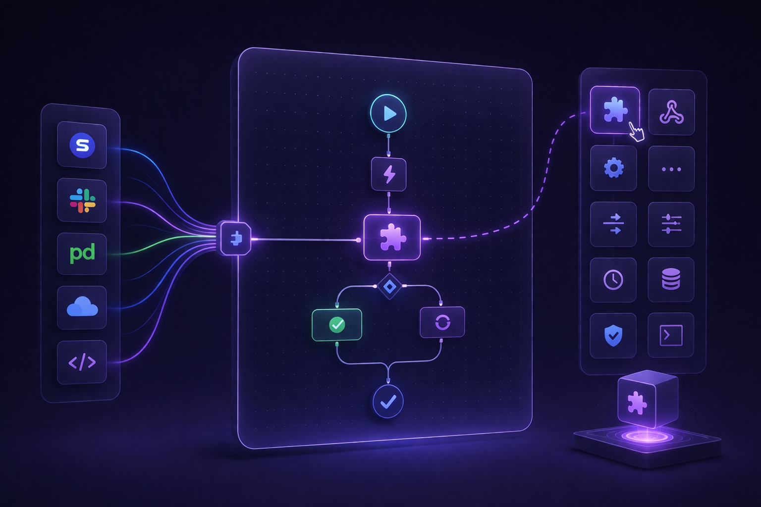 Form builder showing structured input fields including text fields, dropdowns, toggles, and number inputs that convert plugin event data into clean typed JSON for workflow automation